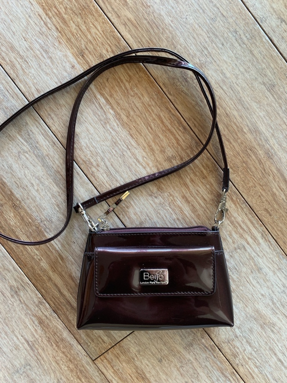 Beijo Glossy Plum Patent Crossbody Bag